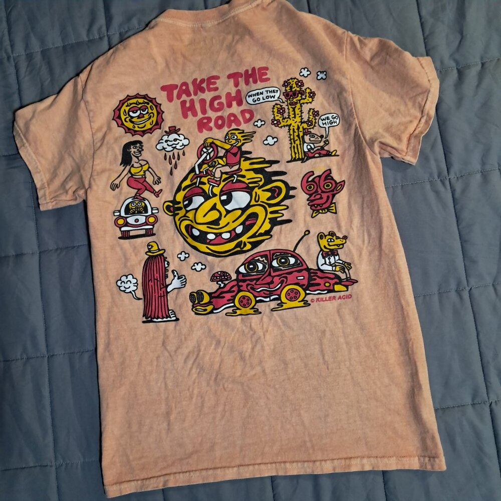 Killer Acid Limited Edition Take The High Road T Shirt Men's Small Peach Orange